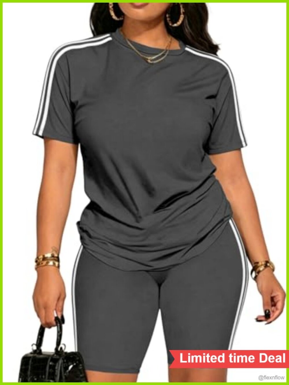 Two Piece Athletic Set with Biker Shorts and Short Sleeve Tee